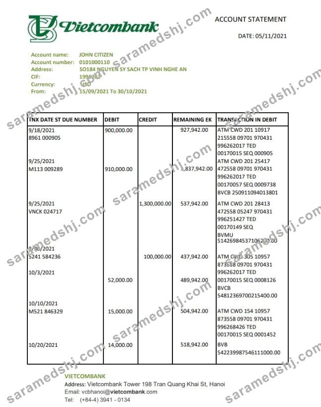 Vietnam Vietcombank excel pdf